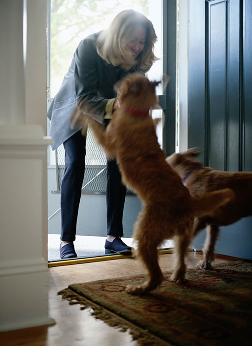 Woman with pets in a condominium or HOA