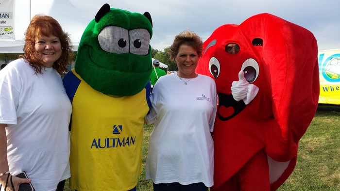 Michelle, Diane, Aultman Frog and Heart Mascot